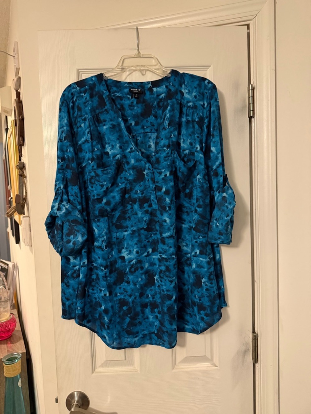 torrid Blue Printed V-Neck Tunic Top